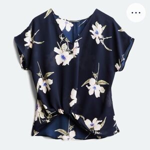 West Kei Allura Knot Navy Floral Blouse